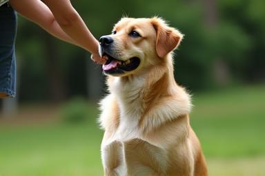 Dog practicing obedience amidst distractions outdoors