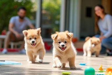 Playful puppies participating in a group training class